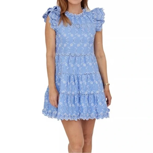 Sail to Sable Blue Floral Ruffle Dress Size Medium - Picture 1 of 4